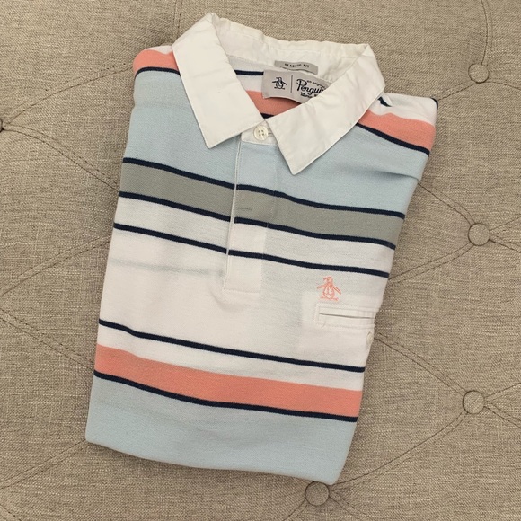 Mens Penguin Large Striped Polo 